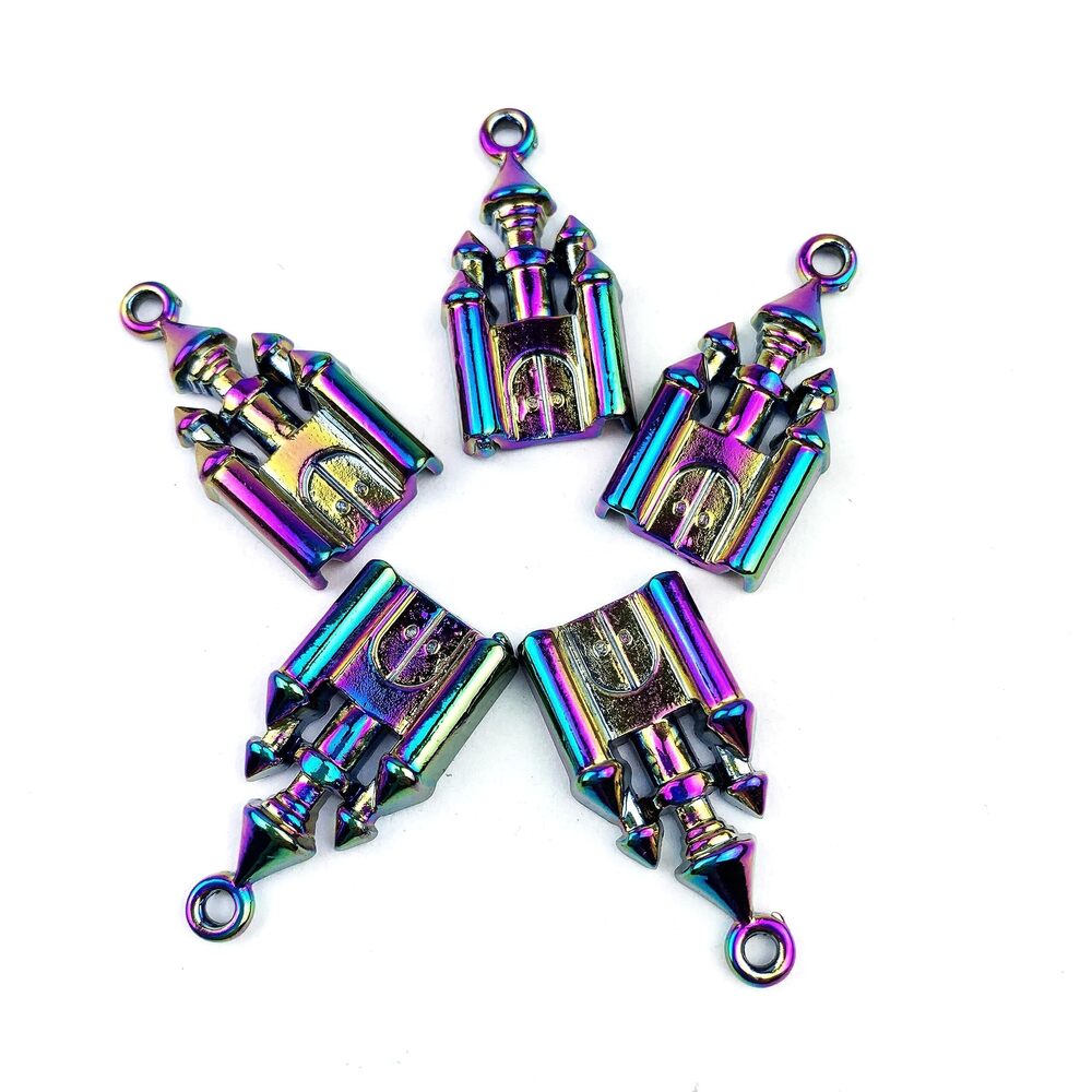 3593 5PC Rainbow Color Stainless Steel Halloween House Charms Pendants